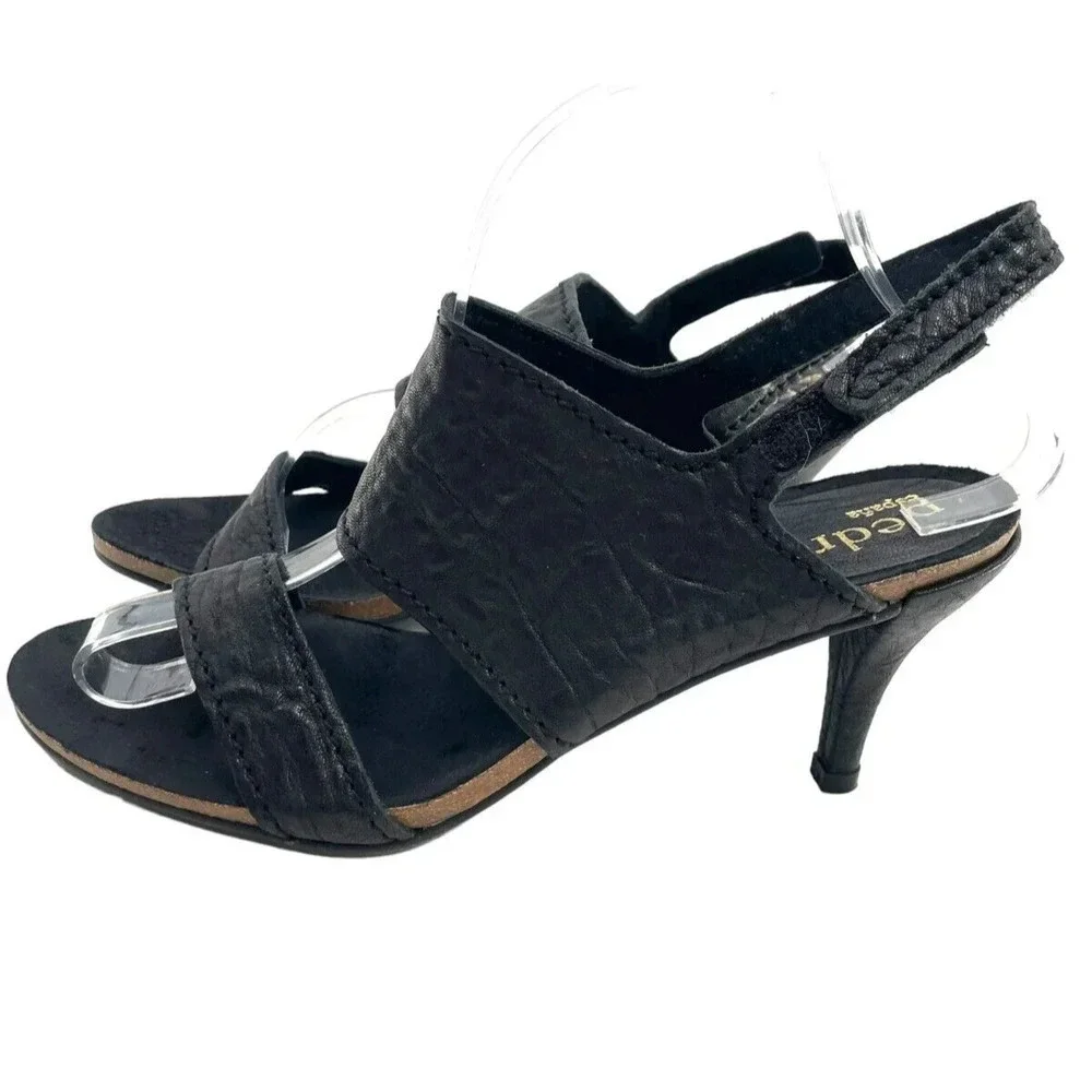 Pedro Garcia Women's Black Pebbled Leather Ankle Strappy Sandals Heel Size Eu 40